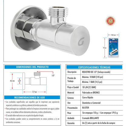 Registro En Bronce Cromado Salida De 1/2