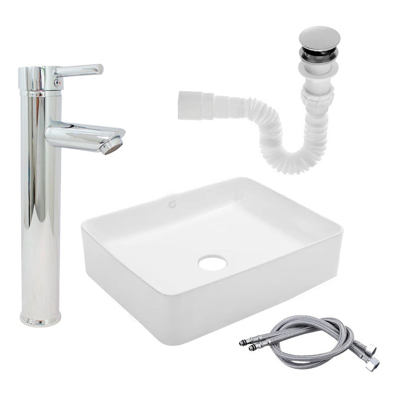 Kit Lavamanos Rectangular+grifo Monocontrol Cromo Plana+push