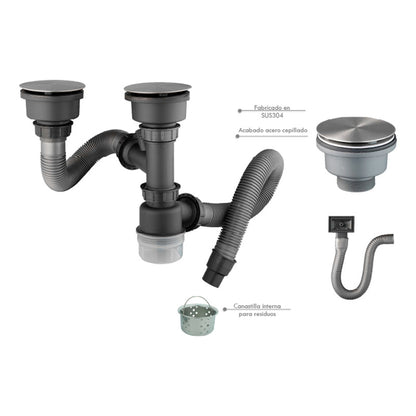 Kit Canastilla Acero Invisible+sifon Lavaplatos Doble