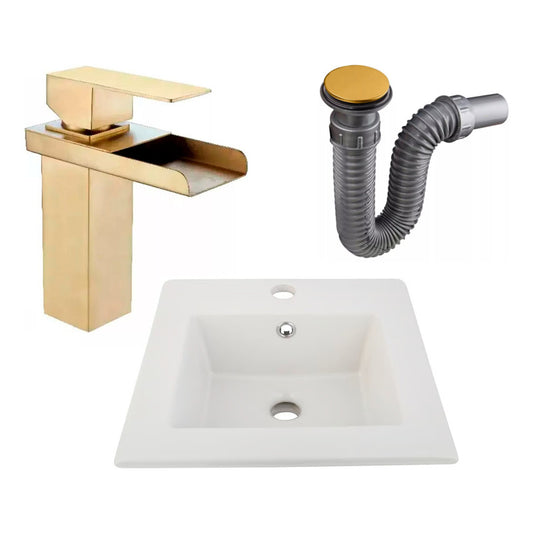 Combo Placa Lavamanos 41*41cm+griferia Monocontrol+push Oro6