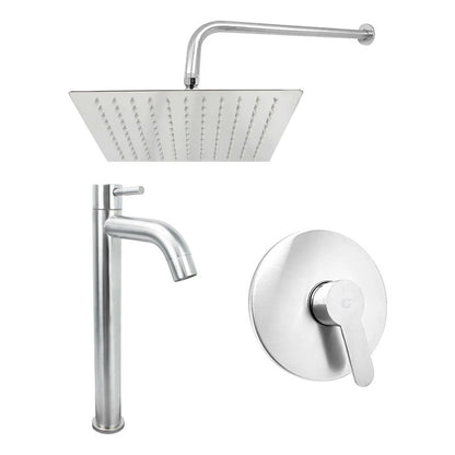 Kit Grifería Agua Fría-ducha Cuadrada Satín 20cm-monocontrol