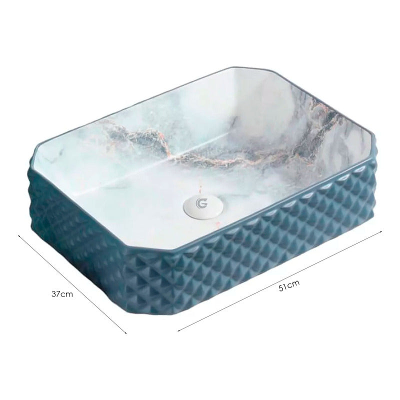 Lavamanos Rectangular De Sobreponer Azul/calacata