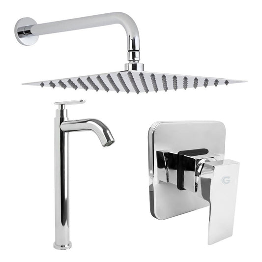 Kit Ducha 20cm + Griferia Agua Fria + Monocontrol Cromado