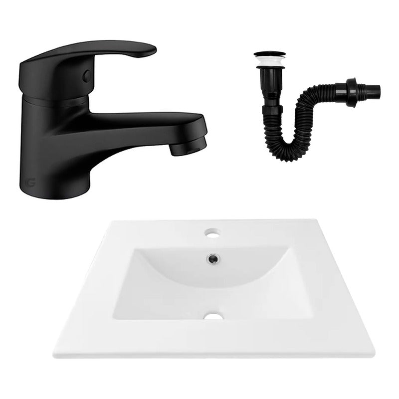 Kit Placa Lavamanos 51*40cm+griferia Monocontrol+push Negro8