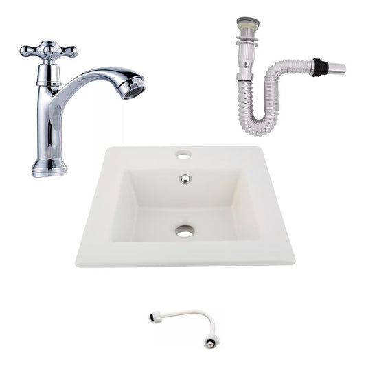 Kit Placa Lavamanos 41cm+griferia Agua Fria+push Flexible 5