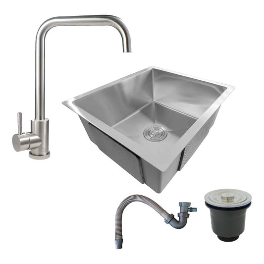 Combo Lavaplatos 51*45cm+griferia Plata Cuello 7+accesorios