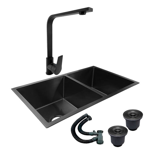 Combo Lavaplatos Doble 77*45cm+griferia Lvp Negra Notte+ Acc