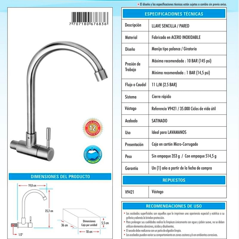 Lavaplatos De Pared Acero Inoxidable