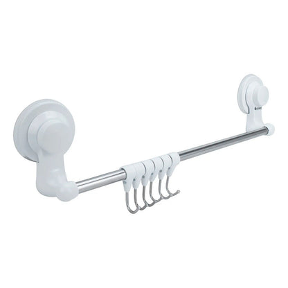 Toallero En Barra Para Baño Con Ganchos Con Ventosa Blanco