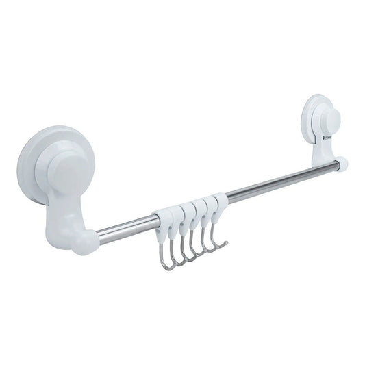 Toallero En Barra Para Baño Con Ganchos Con Ventosa Blanco