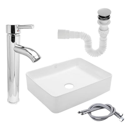 Kit Lavamanos Rectangular+grifo Monocontrol Cromo Curva+push