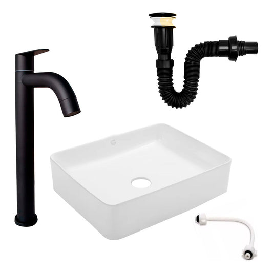 Kit Lavamanos Rectangular+griferia Agua Fria Hc+push Negro