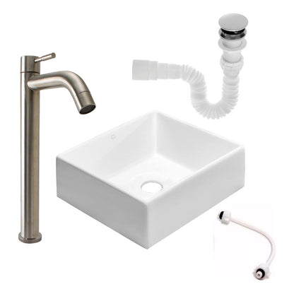 Kit Lavamanos Cuadrado+grifo Agua Fria Plateada Satin+push