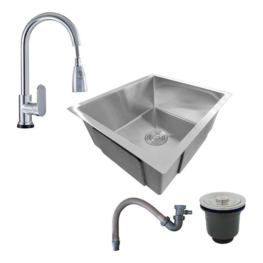 Combo Lavaplatos 51*45cm+grif.extraible Cromo+accesorios