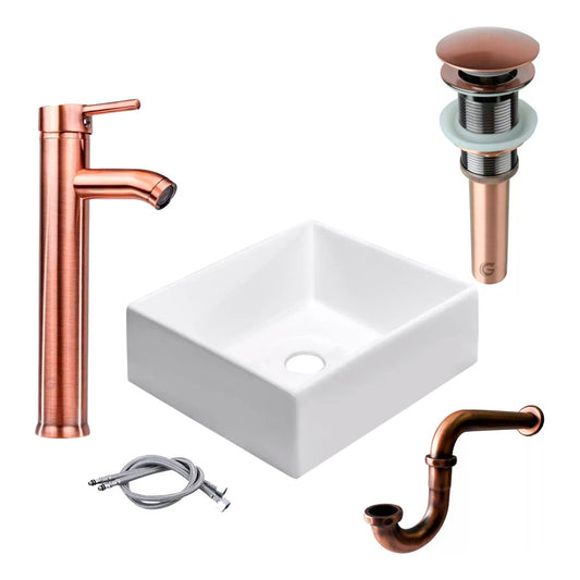 Kit Lavamanos Cuadrado+grif.monoc.+push+sifon Cobre Ant.02