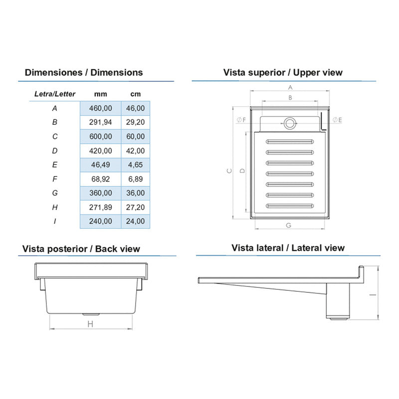 Lavadero Plastico 60*46cm Blanco