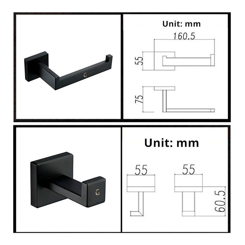 Juego De Accesorios Para Baños 4 Piezas, De Lujo Negro Mate