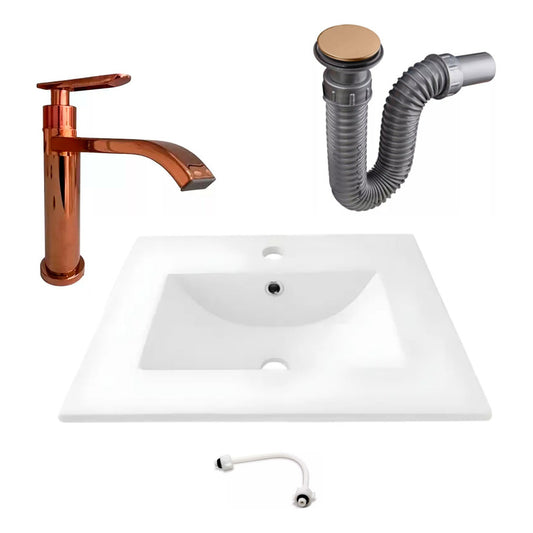 Combo Placa Lavamanos 61*40cm+griferia Agua Fria+push Rose1