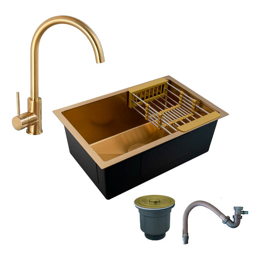 Combo Lavaplatos 60*45cm+griferia Lvp Oro Cepillado+acc1