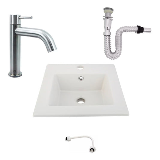 Kit Placa Lavamanos 41cm+griferia Agua Fria+push Flexible 7