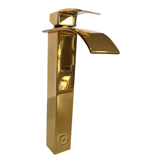 Llave Lavamanos Alta Cascada Vintage Acabado Oro Laton