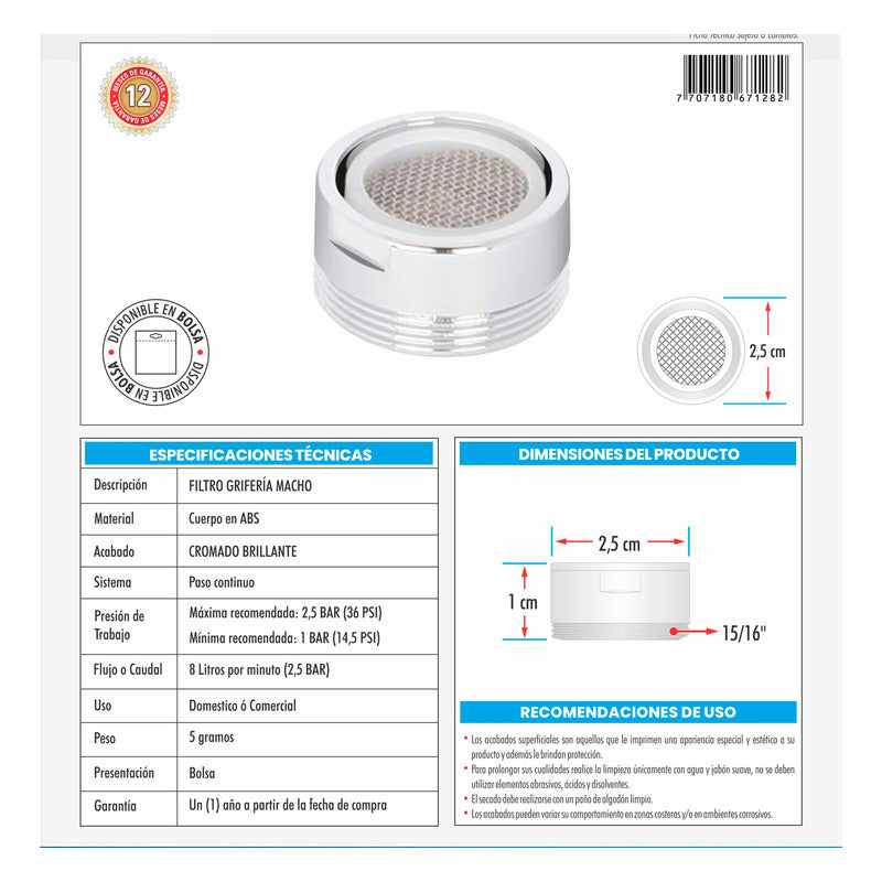 Filtro Ahorrador Para Griferia Plastico Hembra