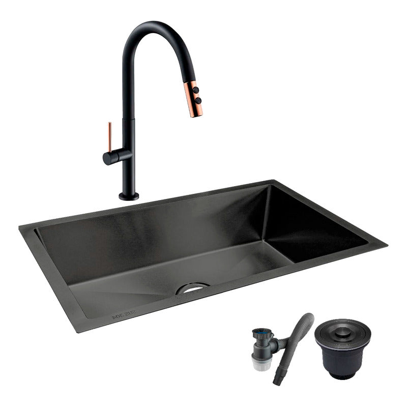 Combo Lavaplatos 100*45cm+griferia Lvp Negra-rosa+ Accesorio
