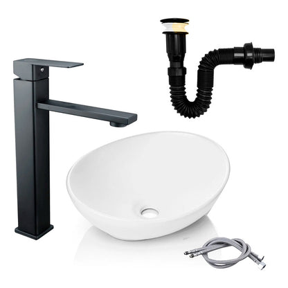 Kit Lavamanos Canoa+griferia Monocontrol Plana+push Negro