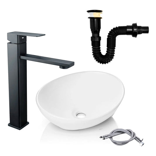 Kit Lavamanos Canoa+griferia Monocontrol Plana+push Negro