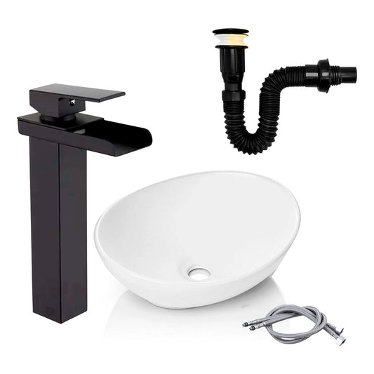 Kit Lavamanos Canoa+griferia Monocontrol Cascada+push Negro