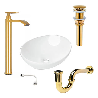Combo Lavamanos Canoa+griferia Ag.fria+push+sifon Oro Gf1