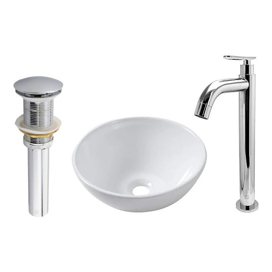 Combo De Lavamanos Blanco+griferia Agua Fria Cromo+push