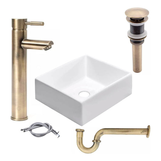 Kit Lavamanos Cuadrado+grif.monoc.+push+sifon Bronce Ant.01