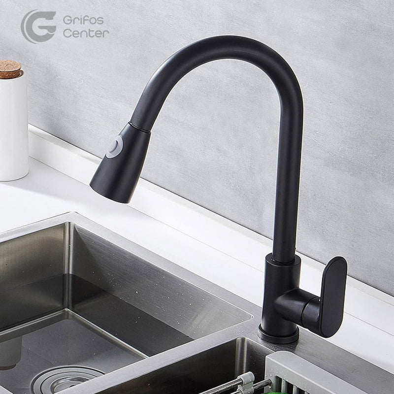 Griferia Lavaplatos Extraible Con Cabezal Móvil Negro Mate