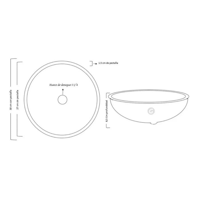 Lavamanos Con Pestaña Redondo Acero 27cm*8,5cm
