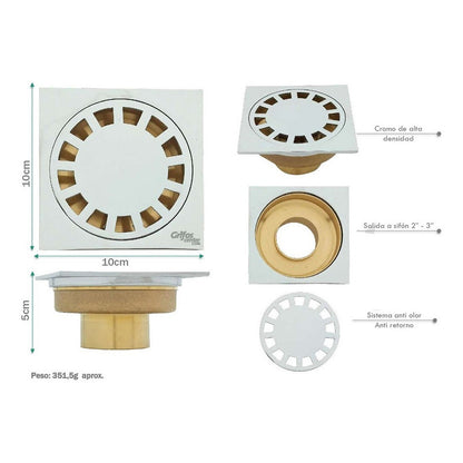 Rejilla Cuadrada En Zamak + Sifón En Bronce