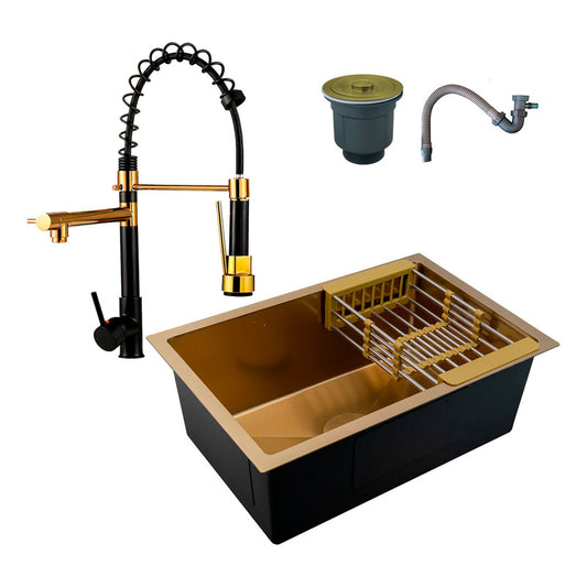 Combo Lavaplatos 70*45cm+griferia Lvp Gourmet Oro+accesorios