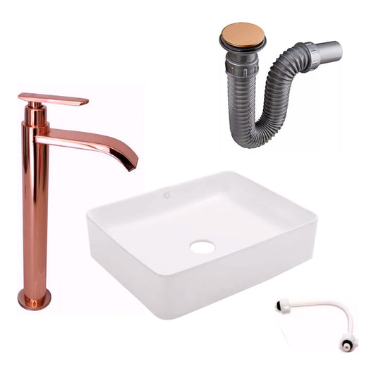 Kit Lavamanos Rectang+griferia Agua Fria Brillant+push Rosa