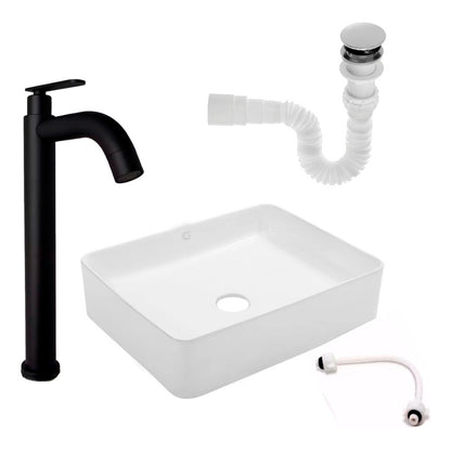 Kit Lavamanos Rectangular+griferia Agua Fria Alta Negra+push