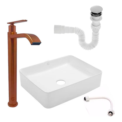 Kit Lavamanos Rectangular+grifo Agua Fria Rosa Cepilla+push