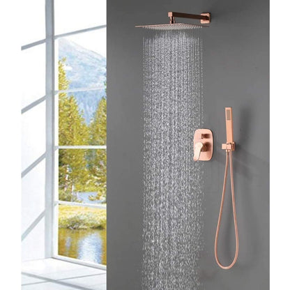 Regadera Ducha Cuadrada Metálica 20x20 Con Tubo Oro Rosa Vin