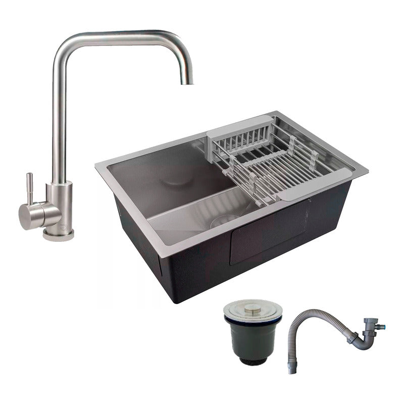 Combo Lavaplatos 60*45cm+griferia Plata Cuello 7+accesorios
