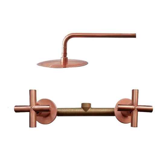 Ducha Circular Con Tubo  A Pared + Mezclador Cobre Natural