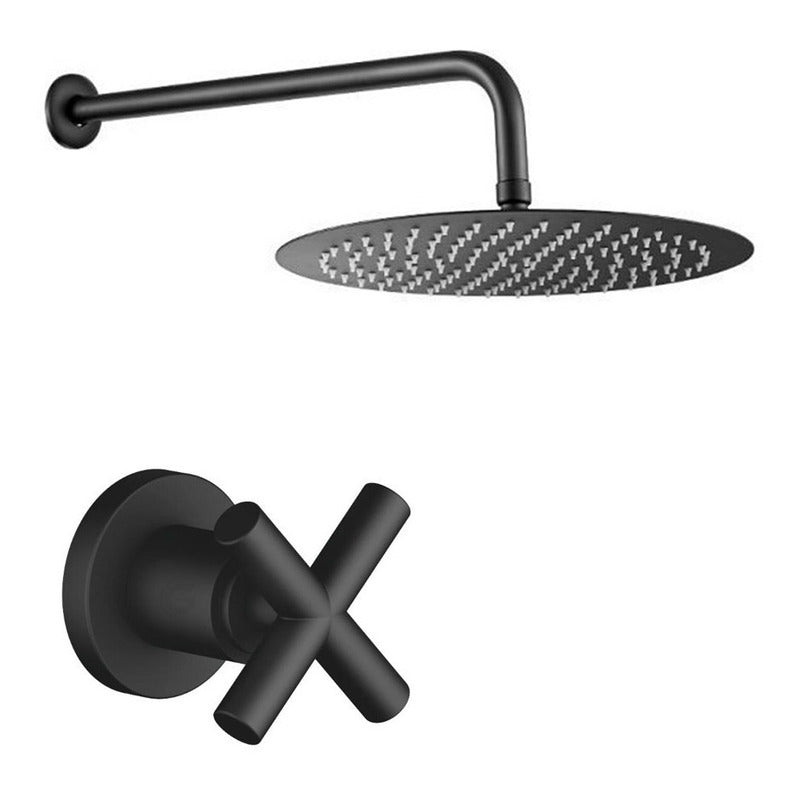 Registro Tipo Cruceta Para Ducha Negro Con Ducha Circular