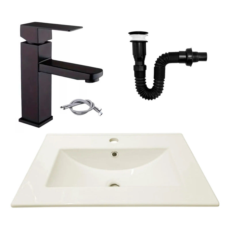 Combo Placa Lavamanos 61*46,5cm+grif.monocontrol+push Negro7