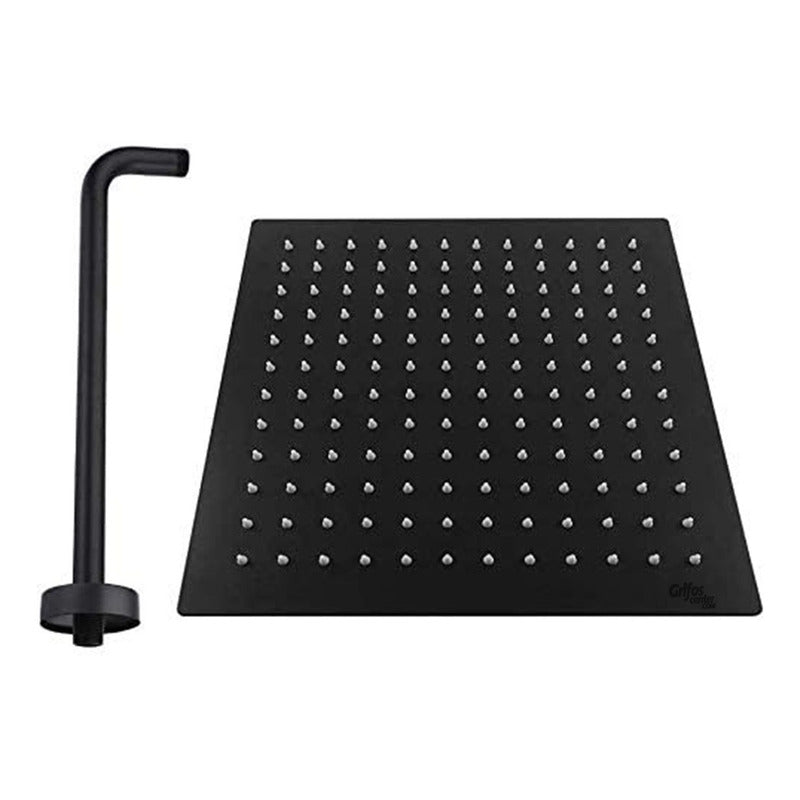 Regadera Ducha Negra Acero Cuadrada 20cm Incluye Tubo