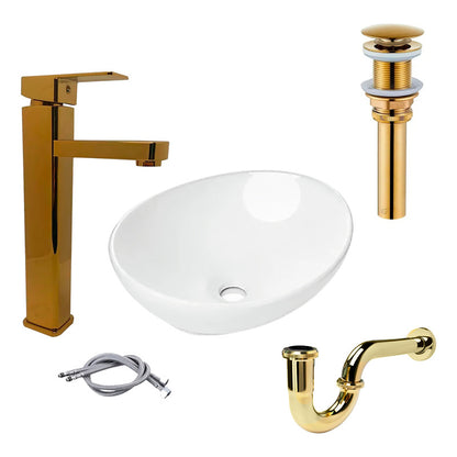 Combo Lavamanos Canoa+griferia Monoc +push+sifon Oro Gf5
