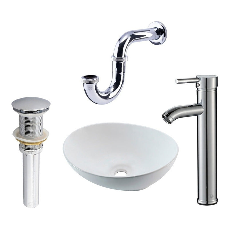 Combo Lavamanos Blanco + Griferia Monocontrol+sifon Y Push