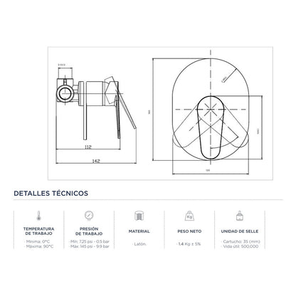 Mezclador Monocontrol Para Ducha Color Negro