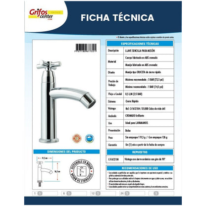 Llave Lavaplatos En Abs Cromada, Manija Tipo Cruceta